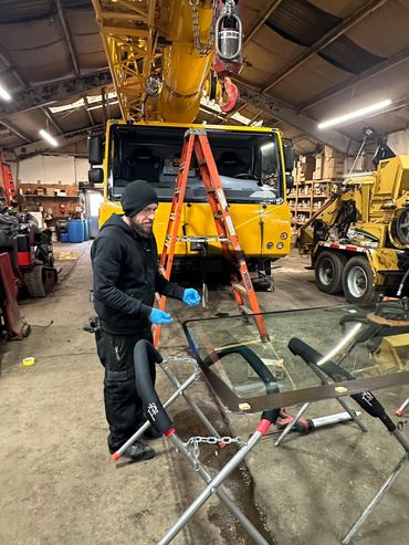 Heavy machinery windshield replacement