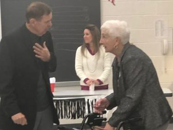 Ron Reichard, Chairman, with Elaine Donnelly (Class of  1957), who represented Dr. Lillian Hinckley