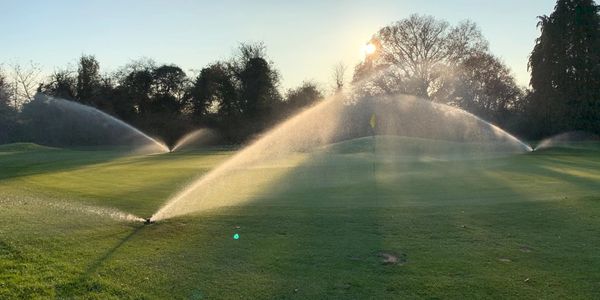 New irrigation sprinkler system on a field