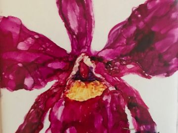 “Angel Orchid “ Alcohol Ink Painted Tile includes Stand