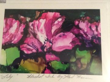 “Lily Cards” Alcohol Ink Painting printed on cards. Blank Inside. Pkge of 6 cards and envelopes.