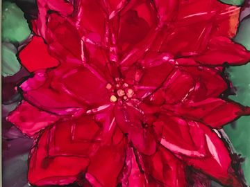 “Holiday  Point ” Tile  Original Alcohol Ink Painting with backing to use as a coaster or display. S