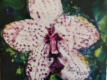 “Dottie” Alcohol Ink Painted Tile includes Stand