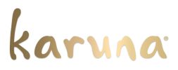 Golden gradient logo text 'karuna'.