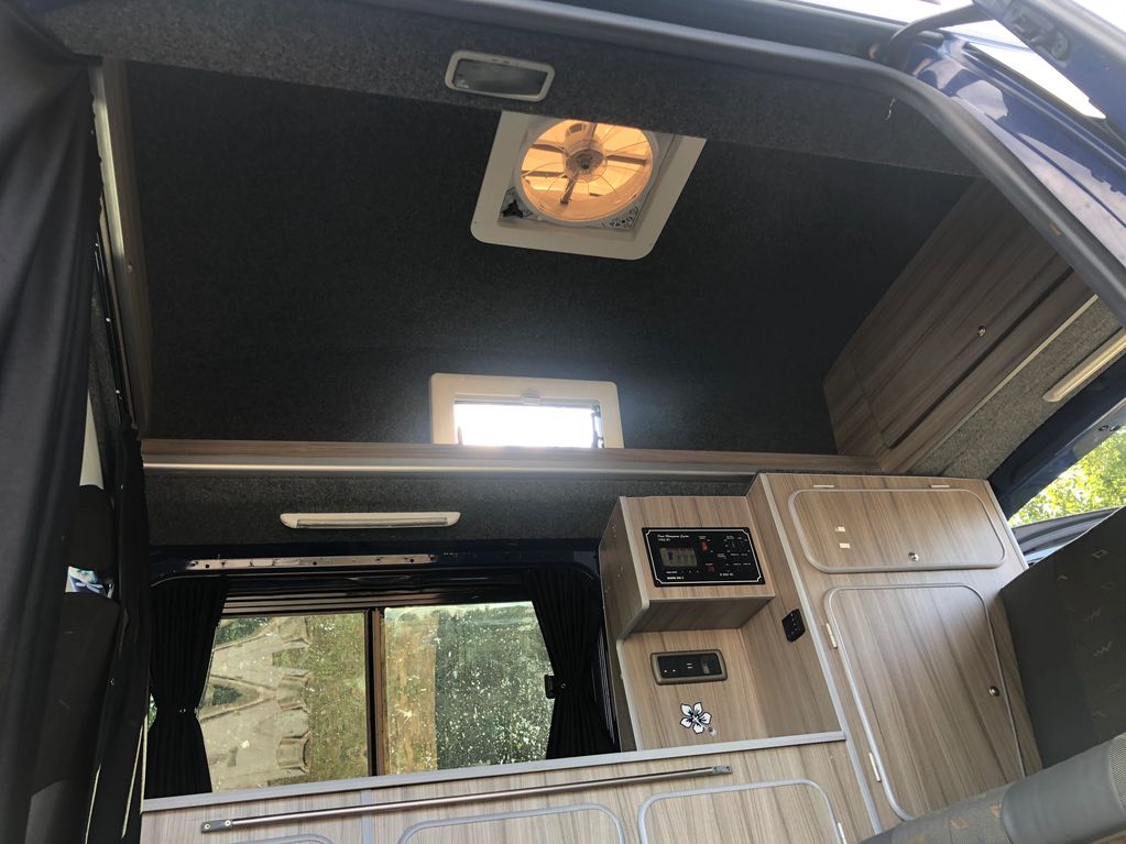 Interior of a campervan with hi-top roof