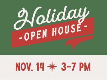 Holiday Open House event on November 14 from 3 to 7 PM.