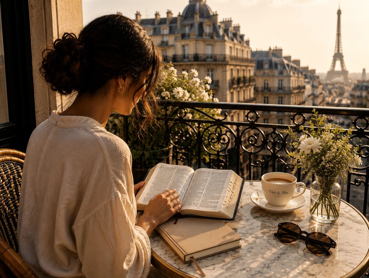 woman on the terrace reading bible
