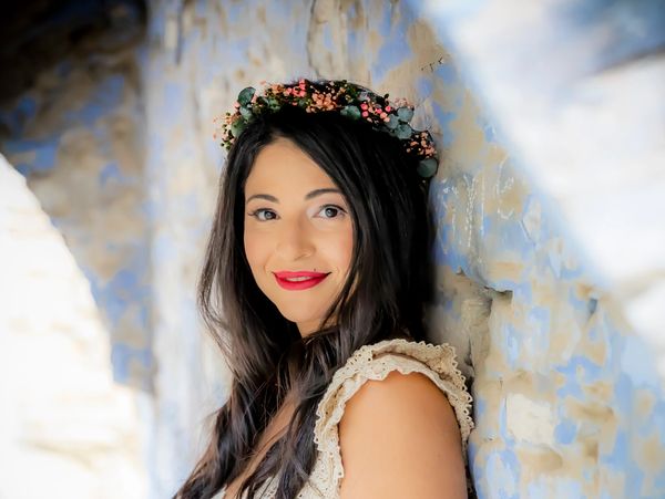 Preserved bridal headpiece with  eucalyptus, and Limonium