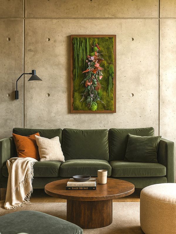 moss wall frame, with natural moss and plants, zero maintnenace