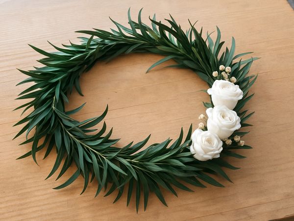 Preserved bridal headpiece with  eucalyptus, and white preserved roses