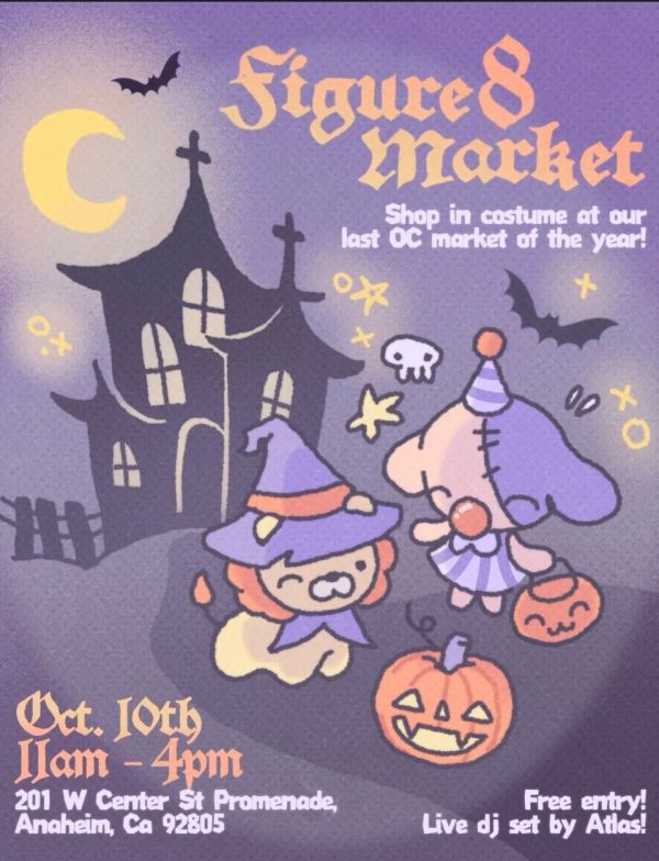 Halloween-themed market event poster with cute characters.