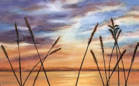 Sunset watercolor painting, Stephanie Mirocha art.