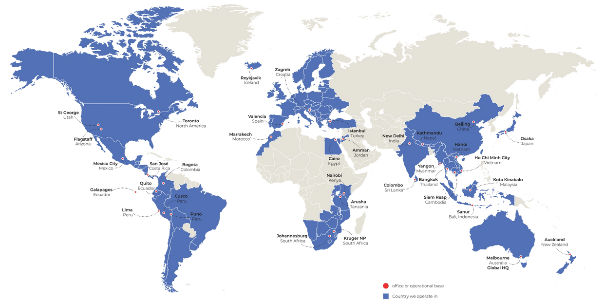 Map of locations where tours are offered.