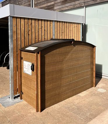 powerPOD secure bike locker outdoor solar e-bike charging at Dalton Park Retail Outlet, bike shed