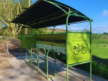powerPARK safe outdoor solar e-bike charging bike shelter at Vindolanda Roman Fort, bike shed, cycle
