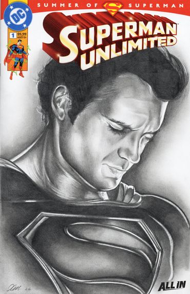 original artwork of HENRY CAVILL superman sold by comic artist Jessica archer artworks