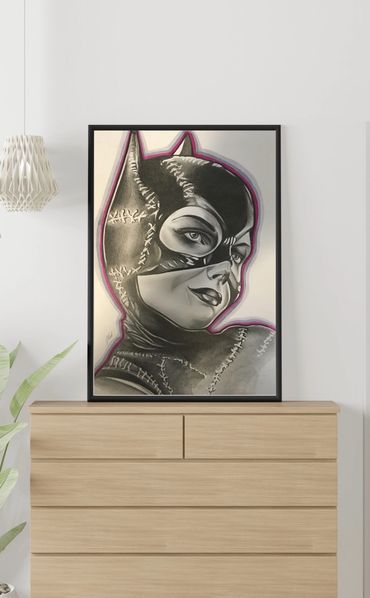 Catwoman pencil drawing by portrait artist, comic artist, Jessica archer artworks