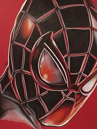 original artwork of comic book character spider-man by portrait artist Jessica archer artworks