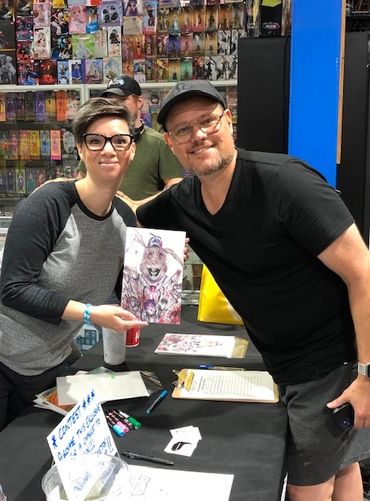 comic artist, portrait artist Jessica archer at local comic book shop Gotham central comics signing