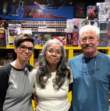 portrait artist, comic artist Jessica archer artworks at local comic shop Gotham central comics