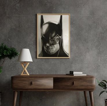 Batman comic art inspired portrait art drawn by pencil drawing artist Jessica archer artworks