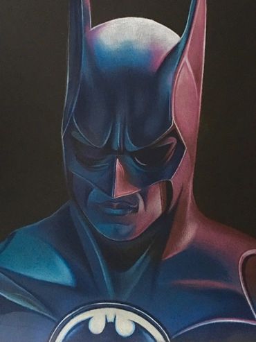 Pencil drawing of comic book character batman by comic artist, portrait artist Jessica archer