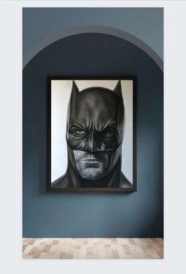 realistic comic art inspired portrait art of DC Comics Batman drawn by Jessica archer artworks