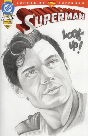 DC Comics Superman blank sketch cover drawn by comic artist, portrait artist Jessica archer artworks