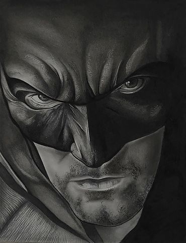 Comic inspired portrait art of Batman by pencil drawing artist Jessica archer artworks
