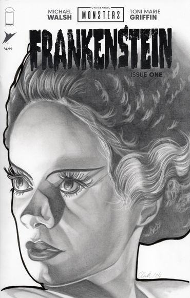 Sold artwork! Blank sketch cover of the bride of Frankenstein by comic artist Jessica archer
