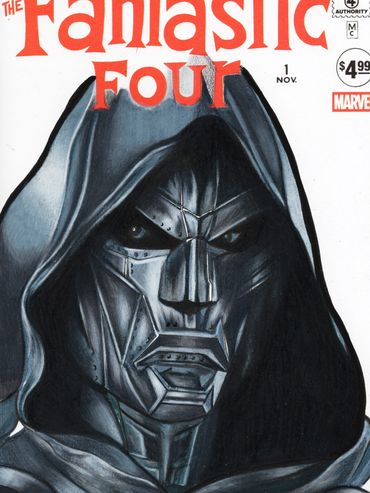 Dr. Doom blank sketch cover drawn by comic artist, portrait artist, Jessica Archer Artworks -sold