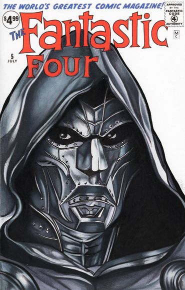 comic art commission of comic book villain dr. doom sketched by portrait artist, Jessica archer