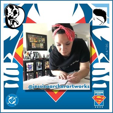 portrait artist, comic artist, pencil drawing artist Jessica archer for superman day 2025