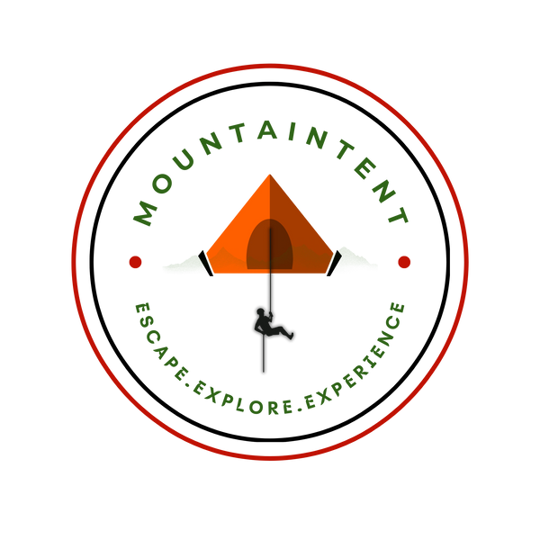 Logo of Mountaintent featuring an orange tent and climber with the tagline Escape. Explore. Experience.