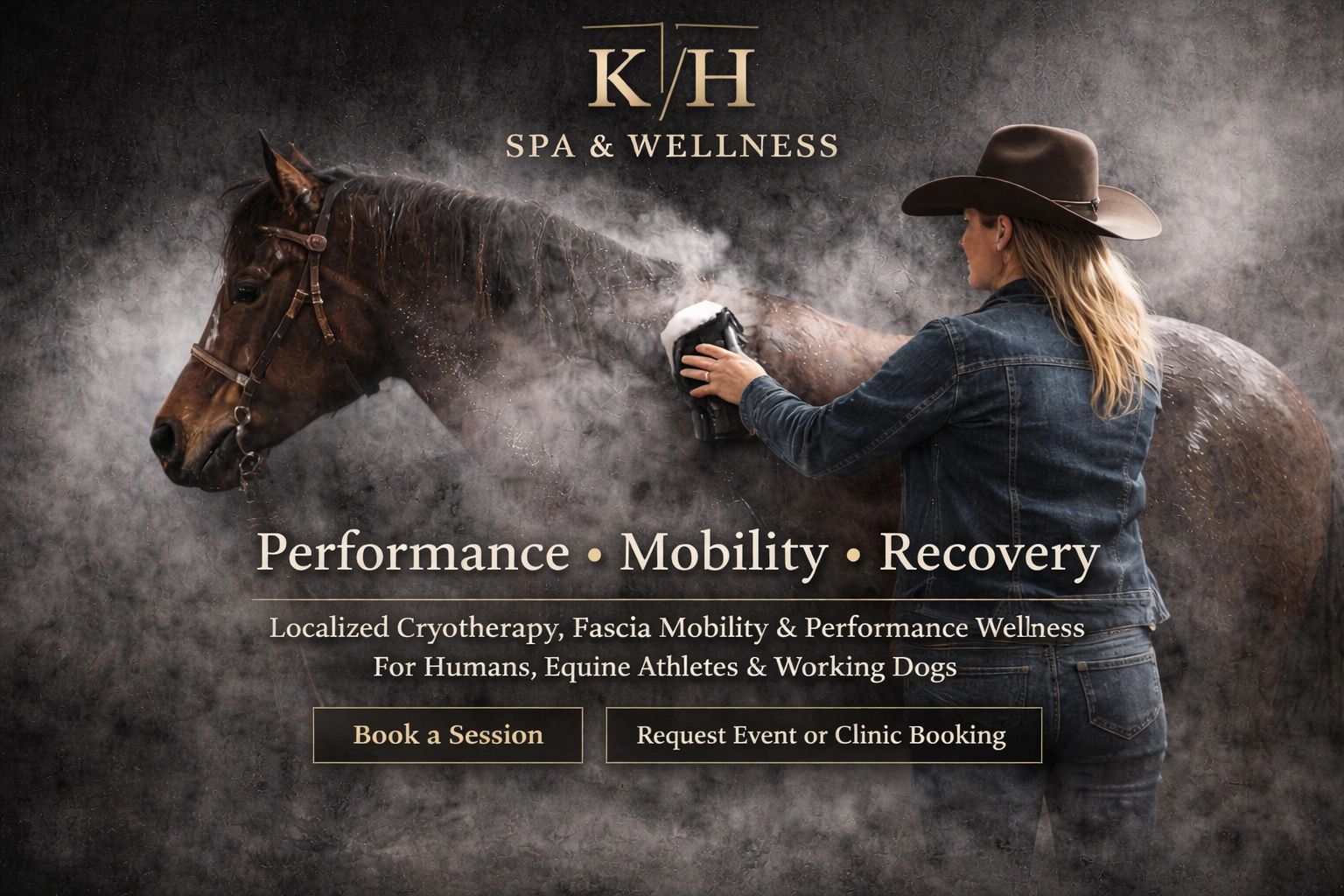 Woman using localized cryotherapy on a horse at K/H Spa & Wellness.