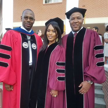 Dr. Sewell, famed actress, Angela Bassett, and Billionaire Tech Investor, Robert Smith chatting.