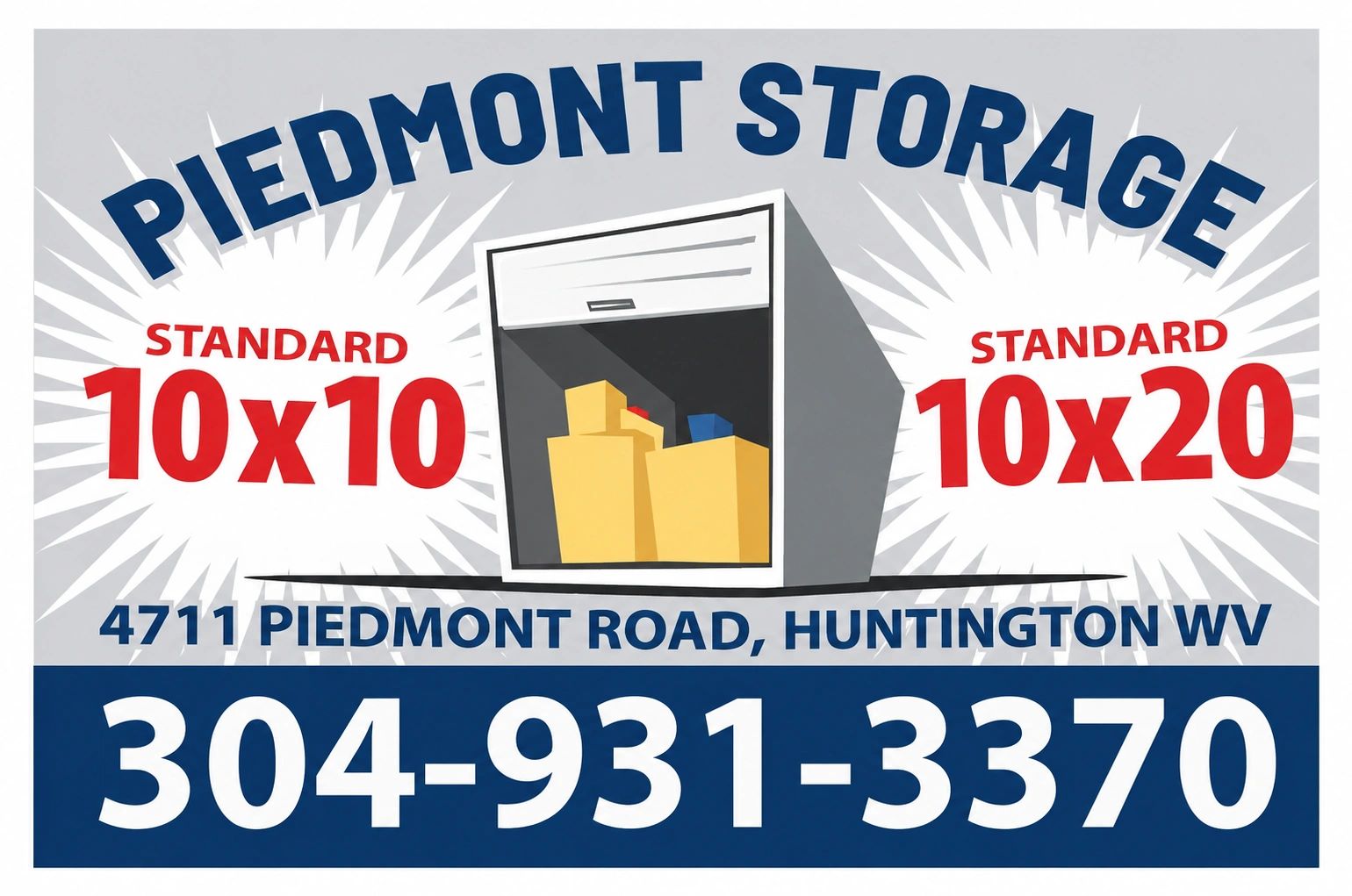 Piedmont Storage Facility offers secure 10x10 and 10x20 self-storage units with convenient drive-up access, affordable pricing, and camper/RV storage in Huntington, West Virginia. Contact us today at 304-931-3370.