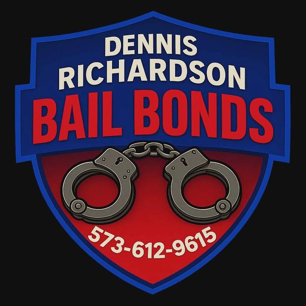 Logo for Dennis Richardson Bail Bonds with handcuffs and contact number.