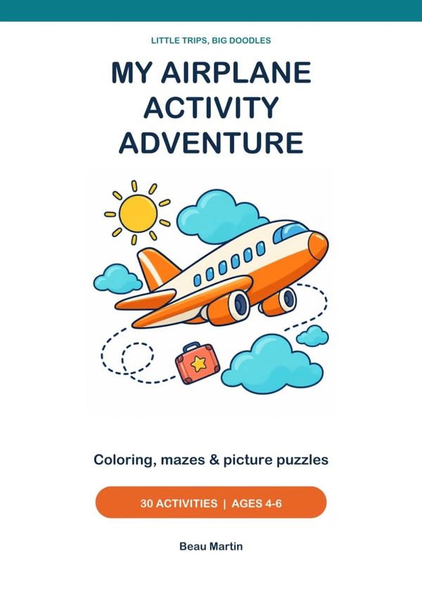 Cover of a children's airplane activity book with coloring and puzzles.