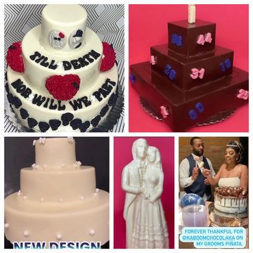 Wedding cake, wedding party favors, cake topper, grooms cake, breakables, chocolate piñata, candy