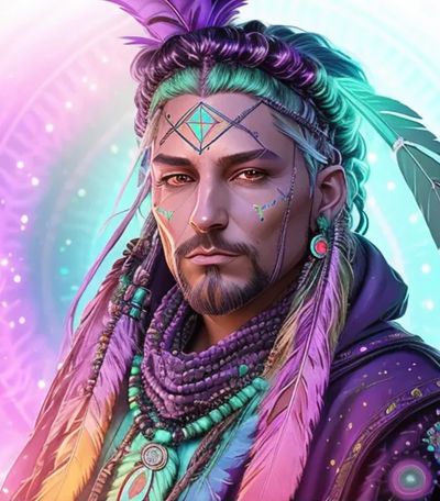 Mystical man adorned with colorful feathers and tribal jewelry.Pence embraces his authenticity, yet has discovered that leading a Christ driven lifestyle is all about embracing unconditional love; “Whoever does not love does not know God, because God is love.” 1 John 4:8 NIV