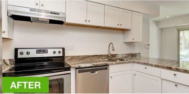 New kitchen cabinets and appliances to improve homeseller value.