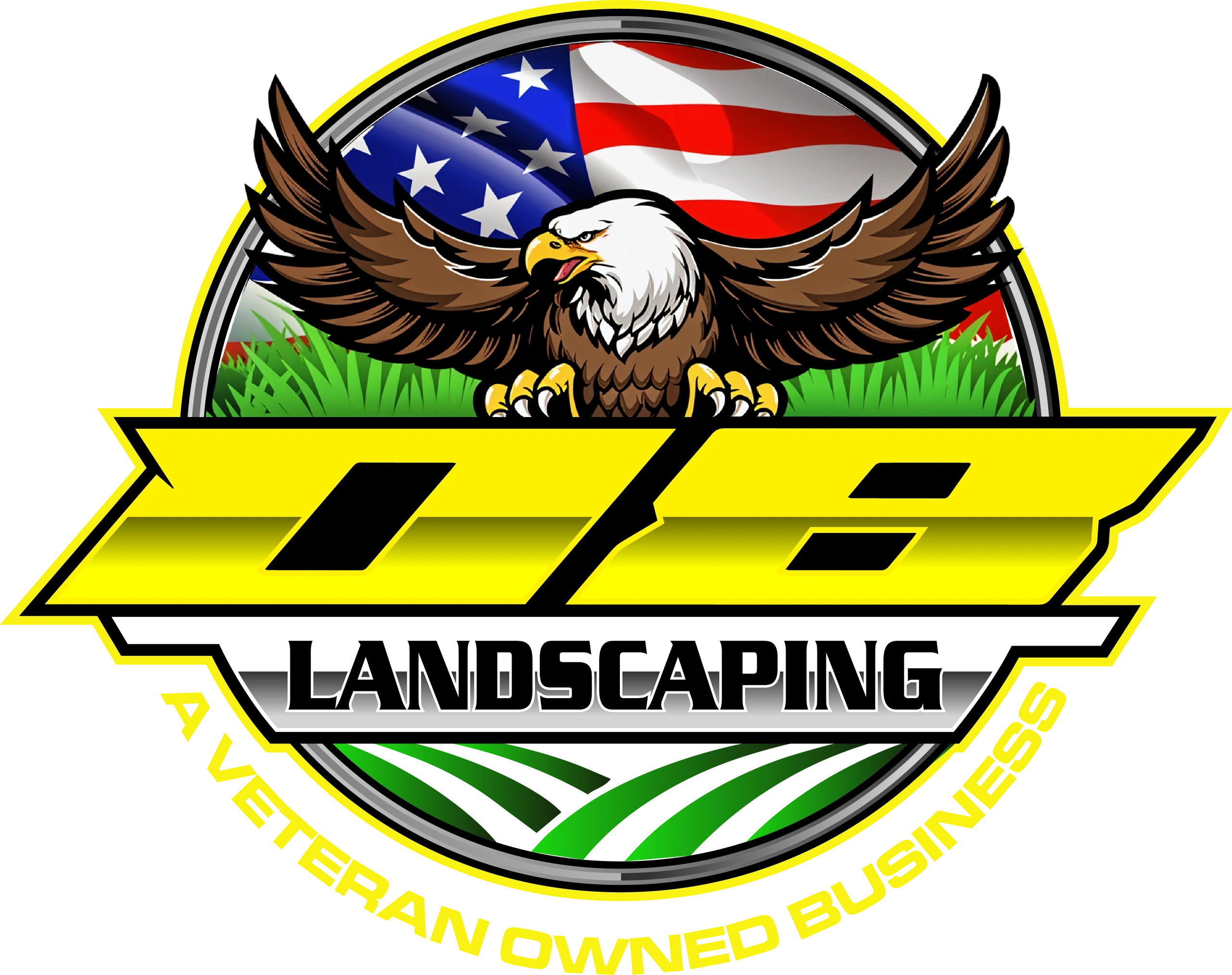 Logo for DB Landscaping with eagle and American flag.