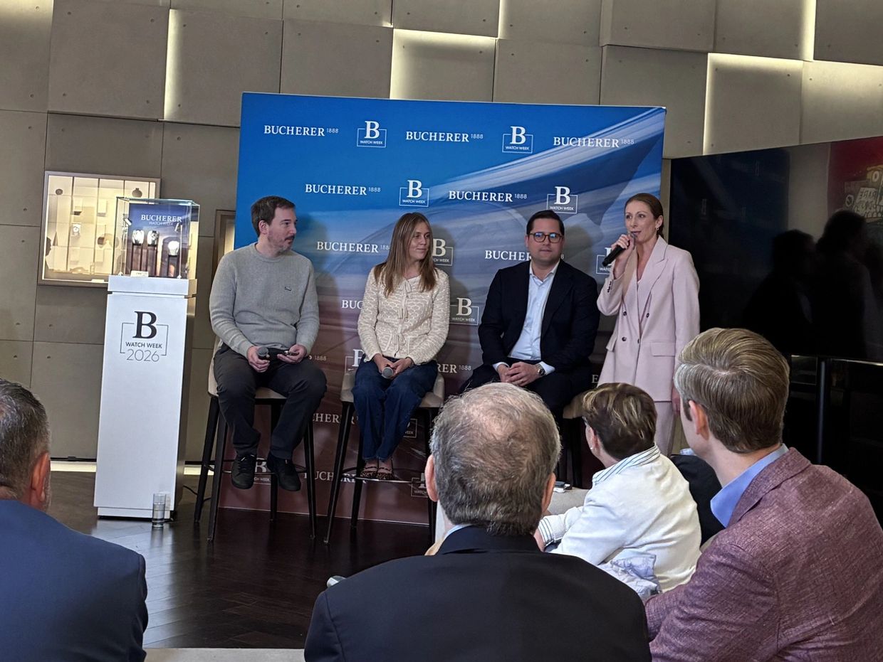 Panel discussion at Bucherer Watch Week 2026 event with speakers and audience.