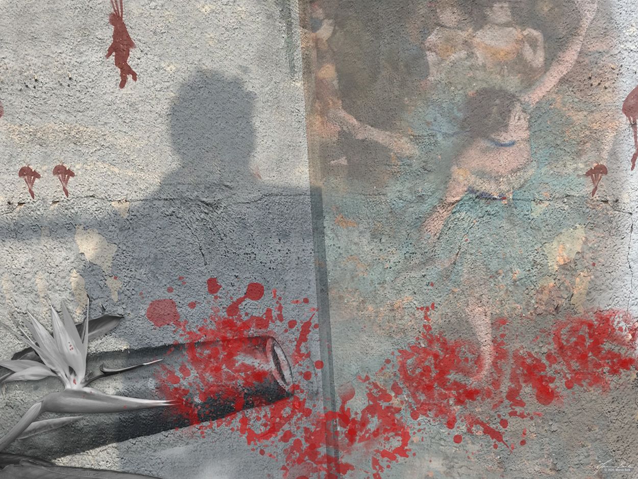 Marvin Berk, Edouard Manet vs war. photomontage, 2020, San Miguel de Allende.