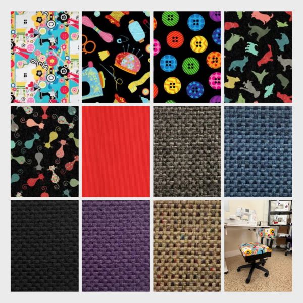 Fabric patterns and textures with a colorful chair.