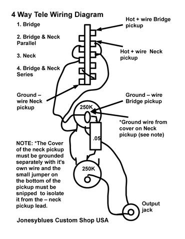 4 way Tele guitar wiring diagram with series mod