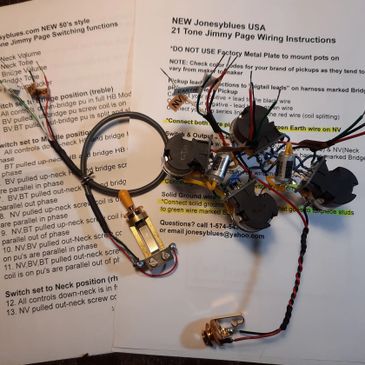 Jonesyblues 21 tone Jimmy Page guitar wiring harness for Les Paul guitar CTS 500k push pull pots