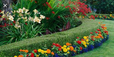 An example of our manicured properties including a colourful annual flower display.