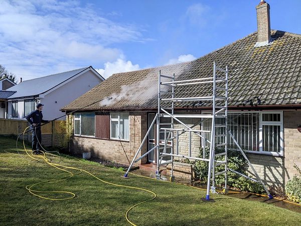 Before image of a roof steam cleaning job in St Margaret's Bay, Kent.